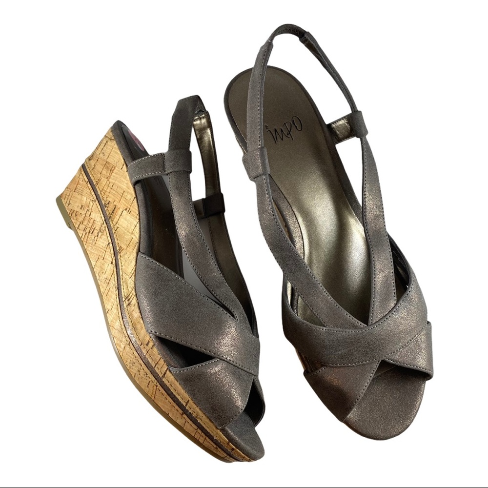 Impo pewter metallic cork wedge wedges vegan sz 9